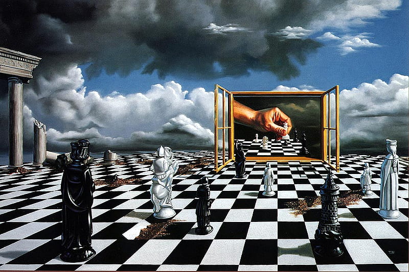 Window on Reality, reality, window, chess, HD wallpaper
