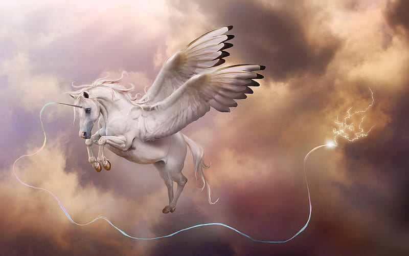 Pegasus, unicorn, wings, fantasy, luminos, horse, white, HD wallpaper