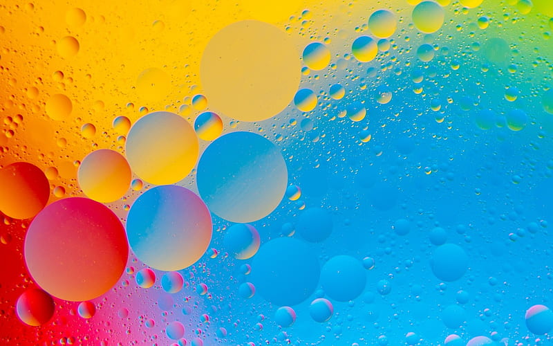 Water drops in oil, red, luminos, water drop, yellow, glass, vara, texture, summer, skin, blue, HD wallpaper