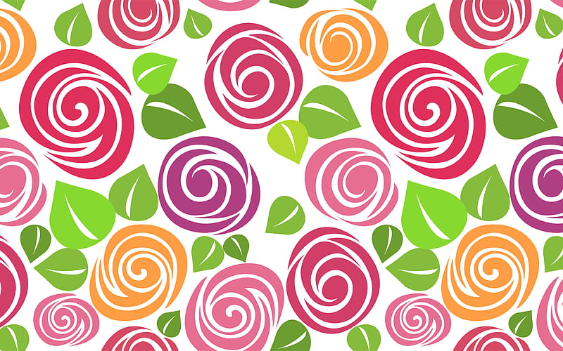 colorful roses pattern floral patterns, decorative art, flowers, roses patterns, abstract roses pattern, background with roses, floral textures, HD wallpaper