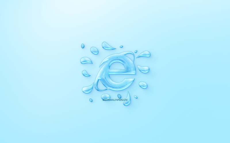 IE logo, water logo, emblem, blue background, IE logo made of water, creative art, water concepts, Internet Explorer, HD wallpaper