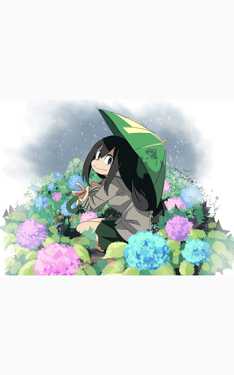 Tsuyu Asui, blue, cute, flowers, green, mha, pink, HD phone wallpaper