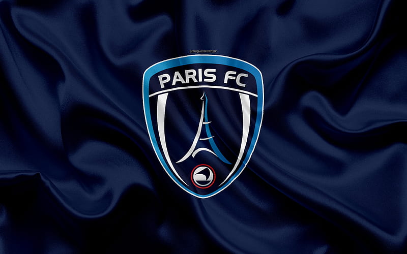 Paris FC silk texture, logo, blue silk flag, French football club, emblem, Ligue 2, Paris, France, football, HD wallpaper