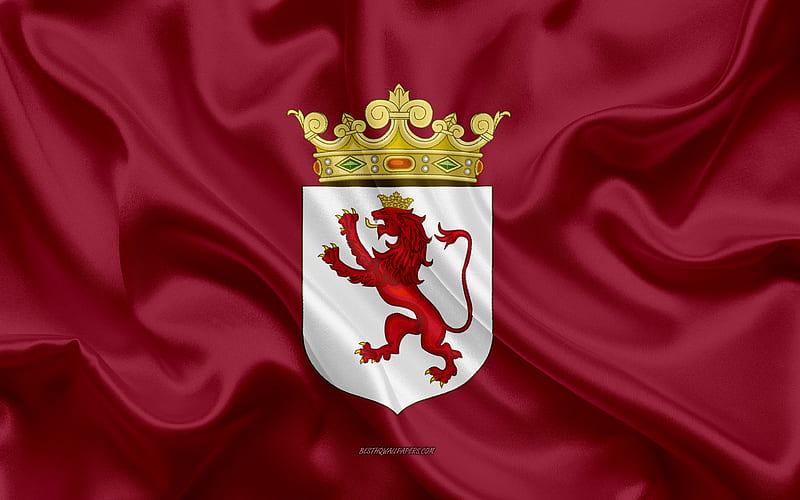 Leon Flag silk texture, silk flag, Spanish province, Leon, Spain, Europe, Flag of Leon, flags of Spanish provinces, HD wallpaper