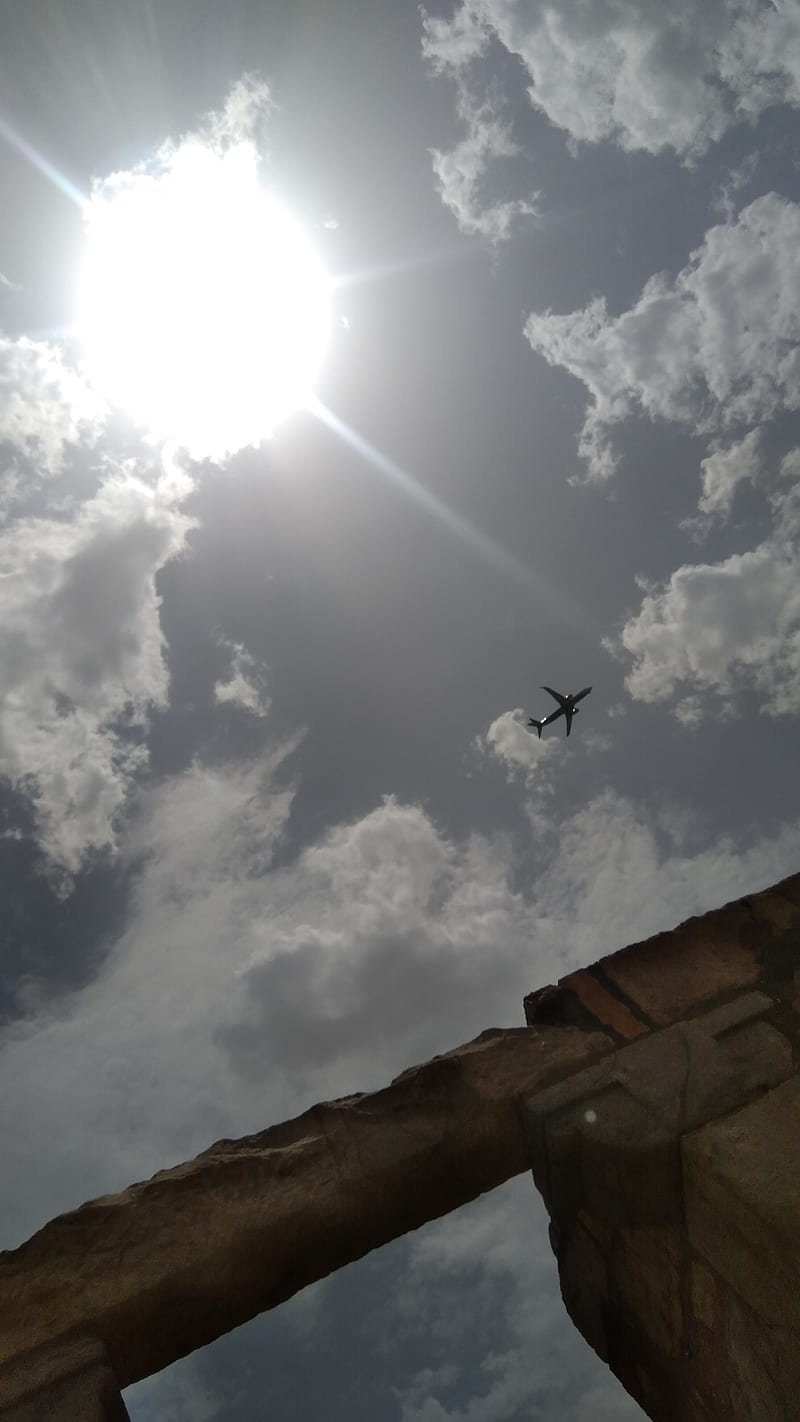 Sunny Sun, aeroplane, blue, cloud, delhi, helicopter, ncr, new delhi, qutub minar, sun, HD phone wallpaper