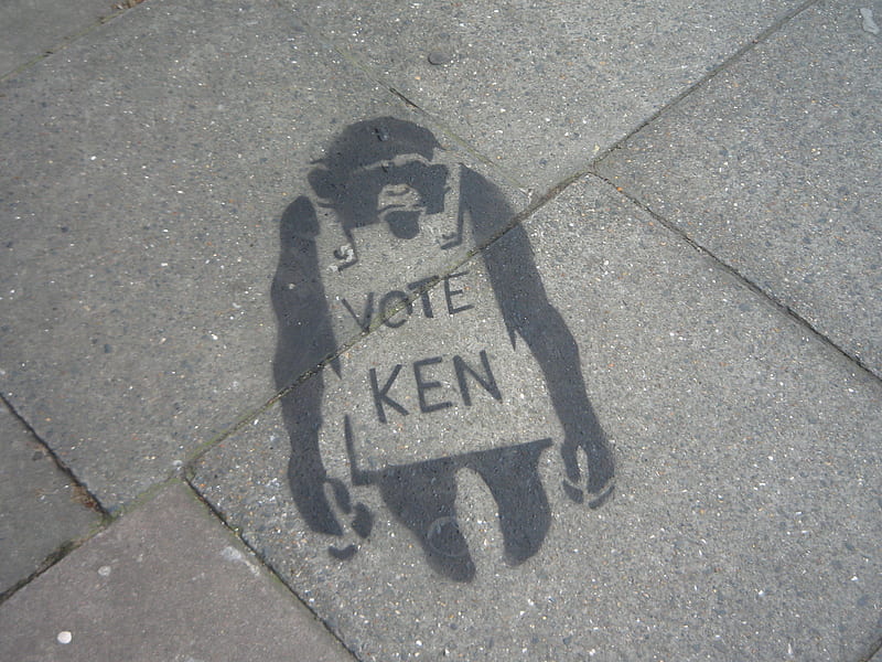 Vote Ken, art, stencil, graffiti, chimp, HD wallpaper