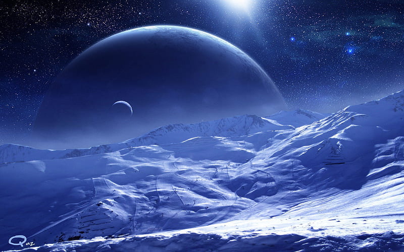 Frozen world, ice, moon, frozen, space, HD wallpaper
