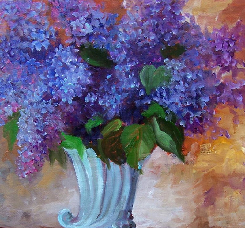 Lilac Bouquet, painting, lilac, flowers, purple, HD wallpaper | Peakpx