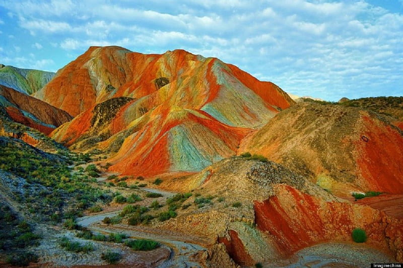 RAINBOW MOUNTAINS, MINERALS, SANDSTONE, COLORED, MOUNTAINS, HD wallpaper