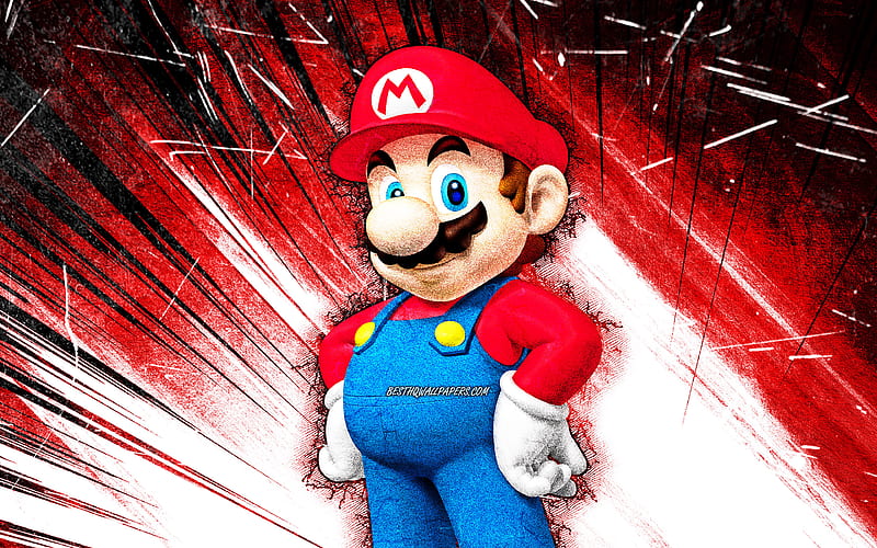 Mario, arte grunge, fontanero de dibujos animados, super mario, rayos  abstractos rojos, Fondo de pantalla HD | Peakpx