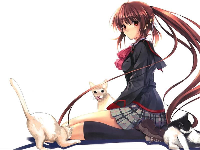 AI Art Generator: Cute anime girl wearing a skirt sittingdown