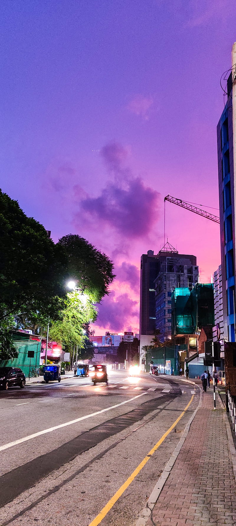 Colombo, ceylon, city lights, night, purple sky, roads, sri lanka, HD phone wallpaper