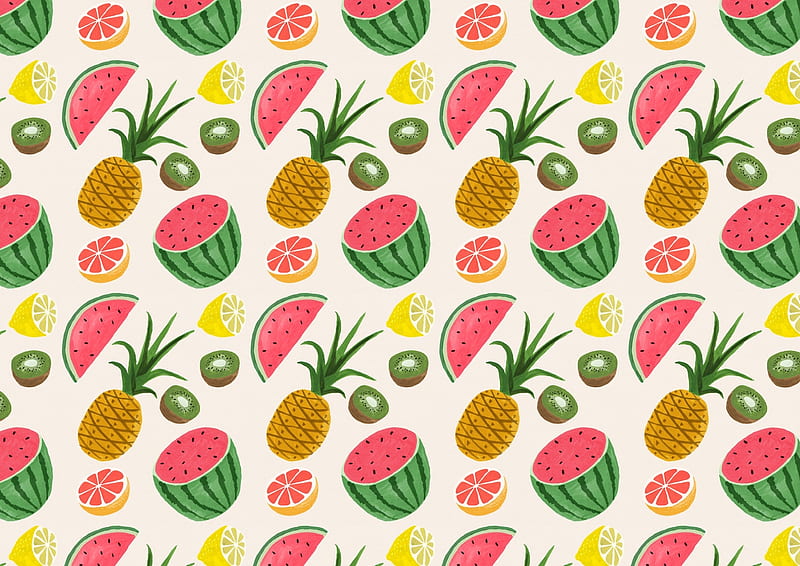 Texture, pattern, pineapple, kiwi, yellow, ananas, fruit, green, watermelon, summer, paper, pink, HD wallpaper