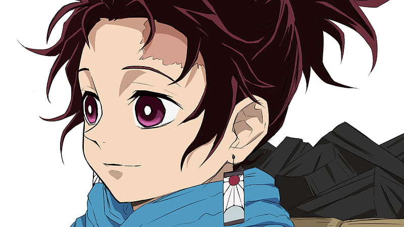 Demon Slayer Tanjirou Kamado With Purple Eyes With Background Of White Anime, HD wallpaper