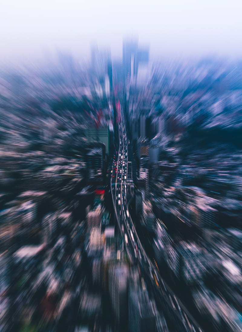 city, aerial view, blur, buildings, street, HD phone wallpaper