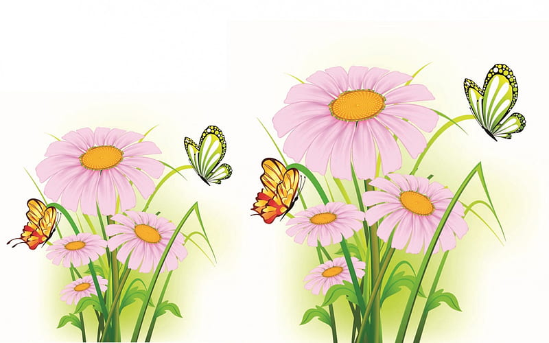 Flowers and butterflys, pretty, butterfly, flower, summer, vector, HD ...