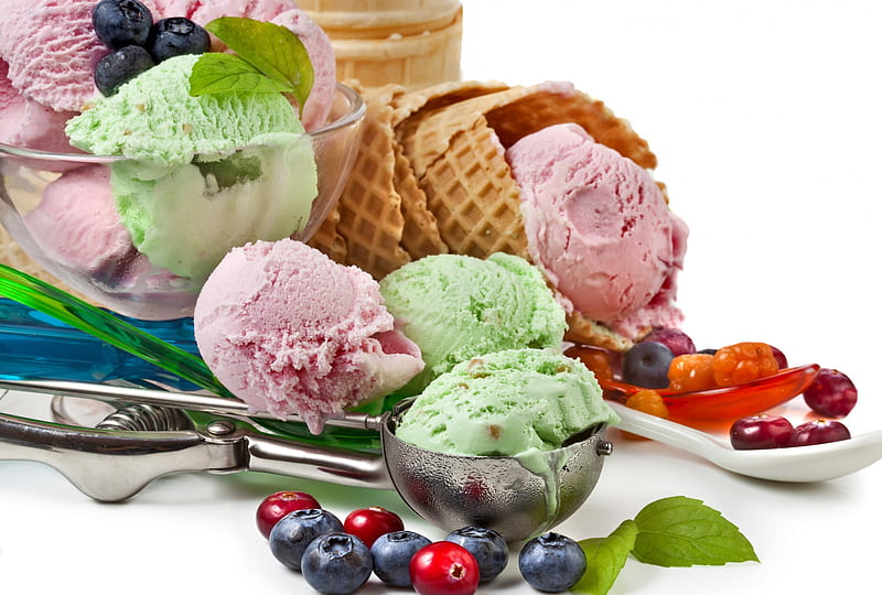 Ice Cream, berries, fresh berries, dessert, sweet, HD wallpaper