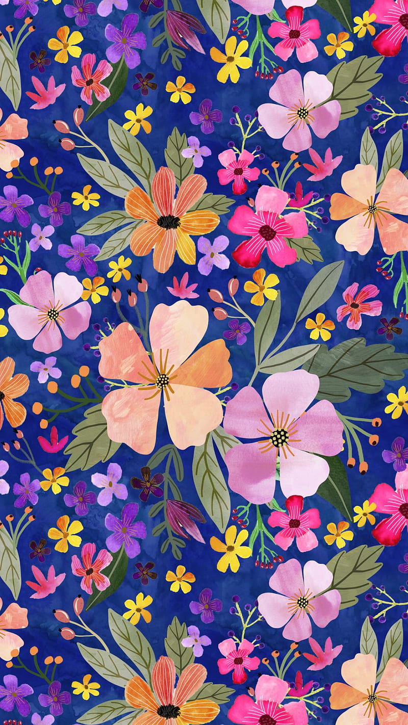 Floral Field - Navy. Flower iphone , Flower background , Art, Colorful Design, HD phone wallpaper