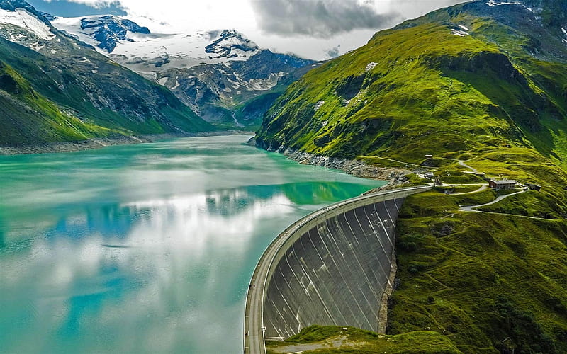 Mooser Dam, mountains, summer, Europe, Kaprun, Austria, HD wallpaper