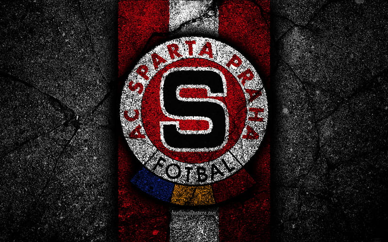 Sparta FC, emblem, football, Czech football club, black stone, 1 Liga, Sparta Prague, Czech Republic, asphalt textures, Czech First League, soccer, FC Sparta, HD wallpaper