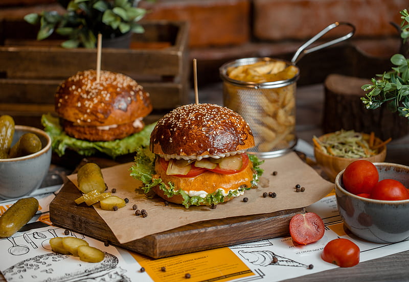 Food, Burger, Pickle, Still Life, Tomato, HD wallpaper
