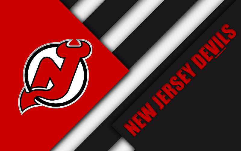 New Jersey Devils material design, logo, NHL, red black abstraction, lines, American hockey club, Newark, New Jersey, USA, National Hockey League, HD wallpaper