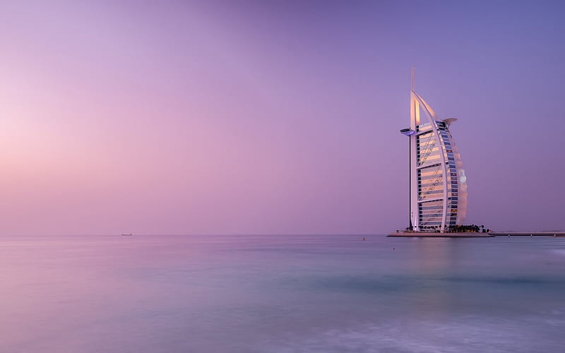 Burj Al Arab, luxury hotel, sunset, Dubai, Arabian Gulf, HD wallpaper