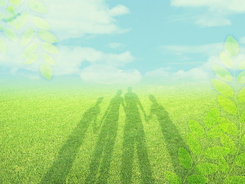 Family figure on grassland under blue sky, green, grass, nature, fields, sky, blue, HD wallpaper